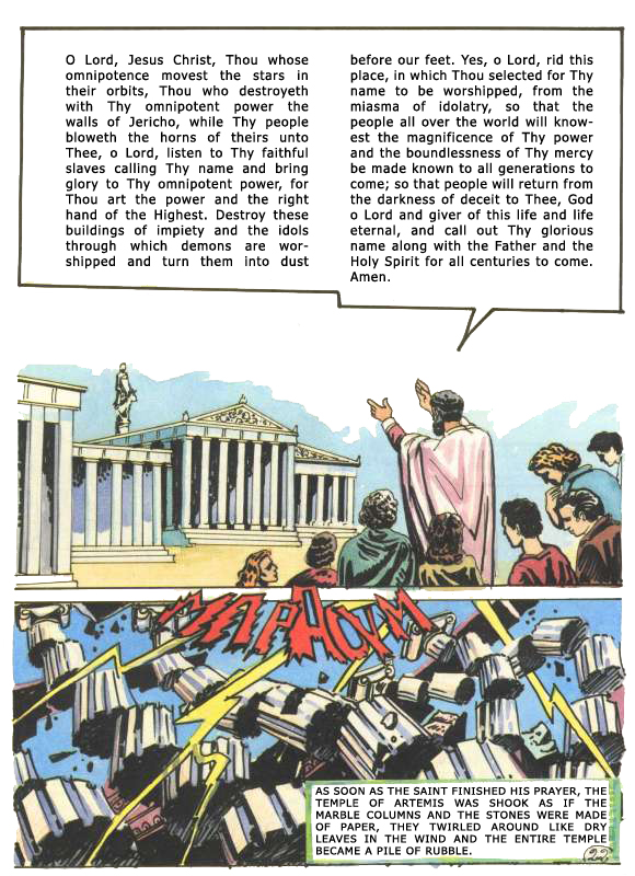 St. Nikolas destroys the Temple of Artemis at Ephesus.